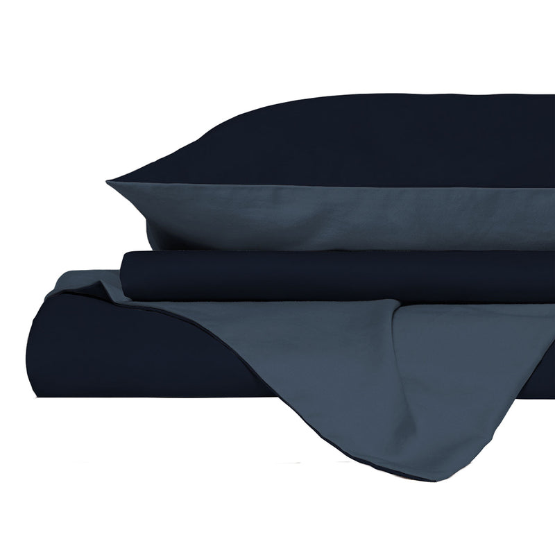 Copripiumino con Sacco e Federe in Tinta Unita Double Face Linea Zoe Blu Mare e Blu