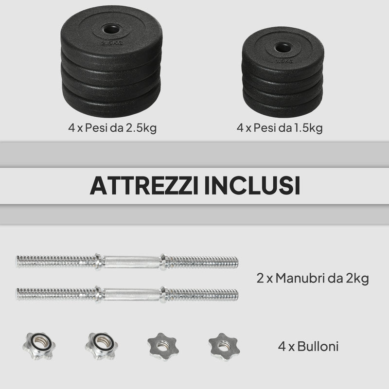 Set Pesi Manubri da 20 kg con 8 Dischi in Acciaio e Sabbia Nero   