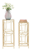 Porta Telefono Bubbles Coppia 35x35x90-30x30x80 cm in Ferro e Specchio Oro e Argento