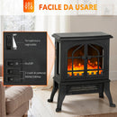 Camino Elettrico da Terra 900-1800W Vista su Tre Lati Fiamma 3D e Termostato Regolabile Nero      