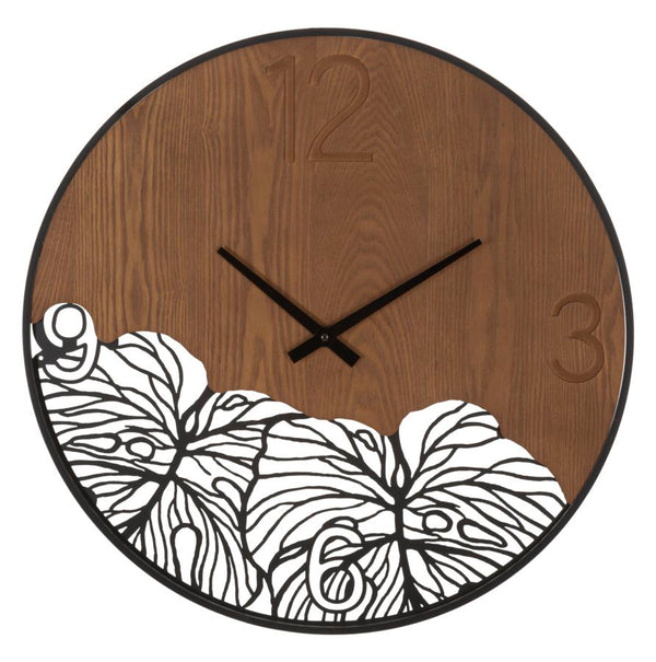 acquista Orologio da Muro Wood/Leaf 60x2x60 cm in Ferro e MDF Nero e Marrone