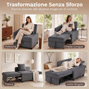 Poltrona Letto Singolo 4 in 1 72,5x89,5x83 cm Estraibile Trapuntata e Reclinabile in Velluto Grigio Scuro      