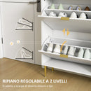 Scarpiera Slim per 18 Paia di Scarpe 60x24x128 cm con 3 Cassetti a Ribalta in MDF Bianco  