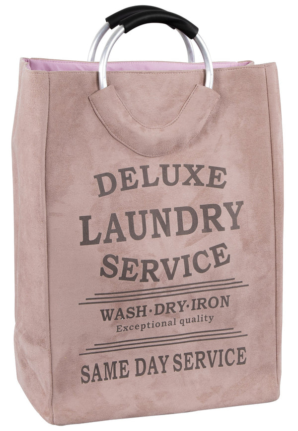 Wäschesack mit Griffen 66 x 25 x 38 cm aus Stoff mit rosa Wildledereffekt sconto