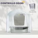 Lettiera per Gatto Chiusa XL con Coperchio Sollevabile Paletta Pacchetto Deodorante in Acciaio Inox Bianco      