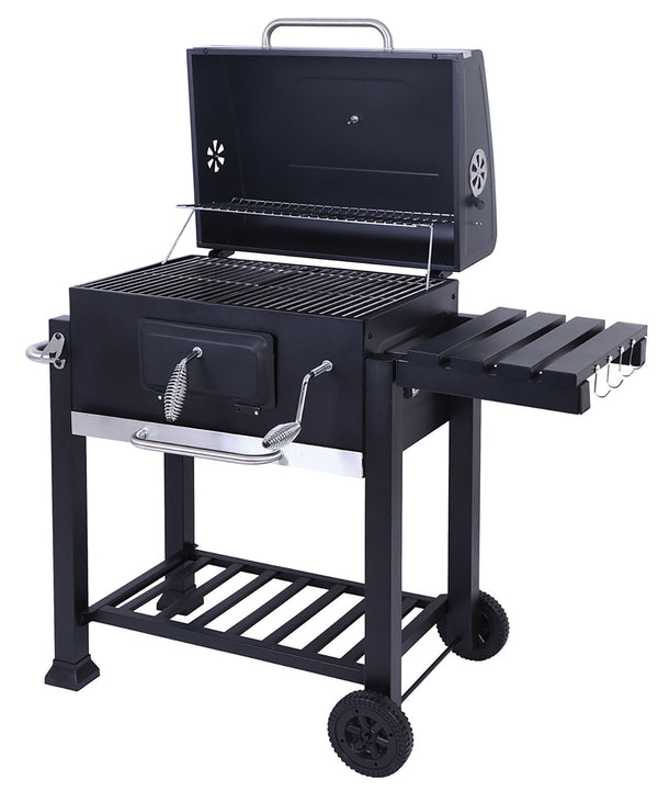 prezzo Barbecue a Carbone Carbonella 116x56x109 cm con Coperchio e Ruote in Acciaio Nero