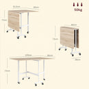 Tavolo Pieghevole Industriale 120x80x73 cm a 2 Ribalte con Rotelle in Truciolato e Acciaio Rovere      