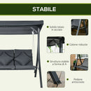 Dondolo da Giardino 3 Posti 202x115x168 cm con Tettuccio Regolabile in Acciaio e Poliestere Grigio Scuro      