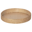 Tavolino Ø36x60 cm 2 Ripiani Effetto Paglia Di Vienna in Ferro Oro      