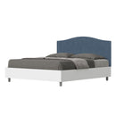 Letto Matrimoniale con Rete e Contenitore Alzata Comoda Struttura Bianco Frassico e Testata in Microfibra Grace Blu Varie Misure