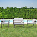 Set Salotto da Giardino Divano 2 Poltrone e Tavolino con Cuscini in Alluminio Taupe