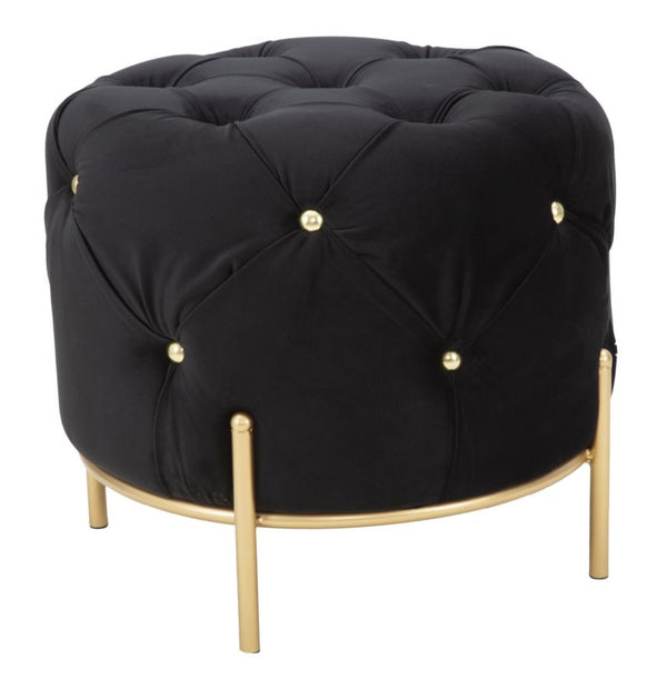 acquista Puff Diamond Glam Black Ø45x40 cm in Eisen und MDF und Schwamm und Polyester Schwarz und Gold