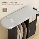 Mobile Asse da Stiro 127x42.5x99 cm con Piano d'Appoggio Effetto Lino 3 Ripiani a Cubo e Guida Nero      