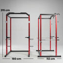 Power Cage Stazione Multifunzione 160x112x215 cm Rack Regolabile con Capacità di 460 kg in Acciaio Rosso      