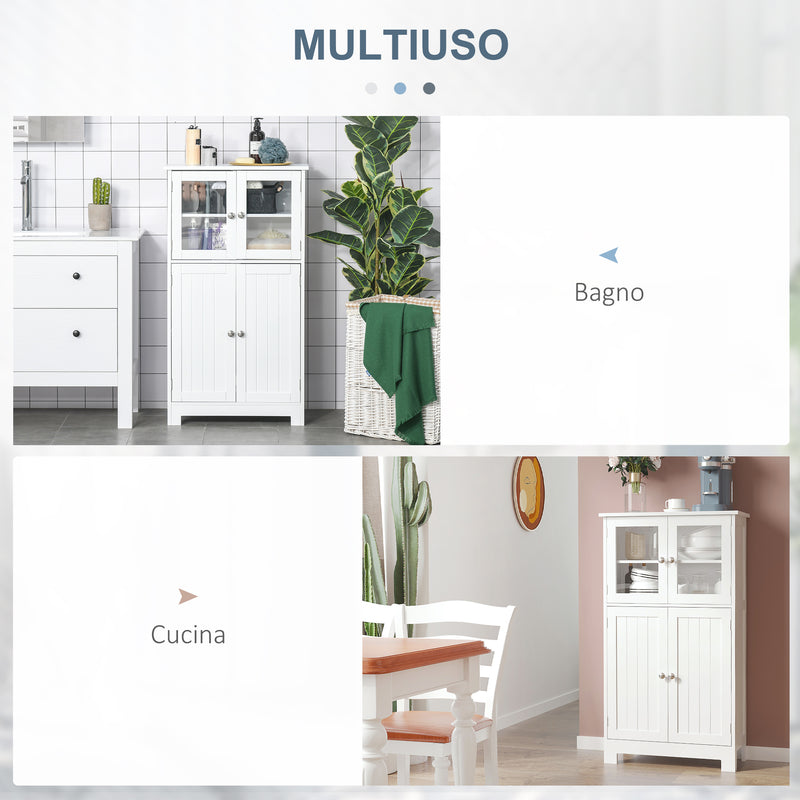 Mobiletto Bagno con due Armadietti 60x30x108,5 cm in MDF Bianco  