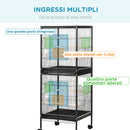Gabbia Voliera per Uccelli per Interni 51,5x50x140 cm con Ruote e Vassoi Estraibili Nero   