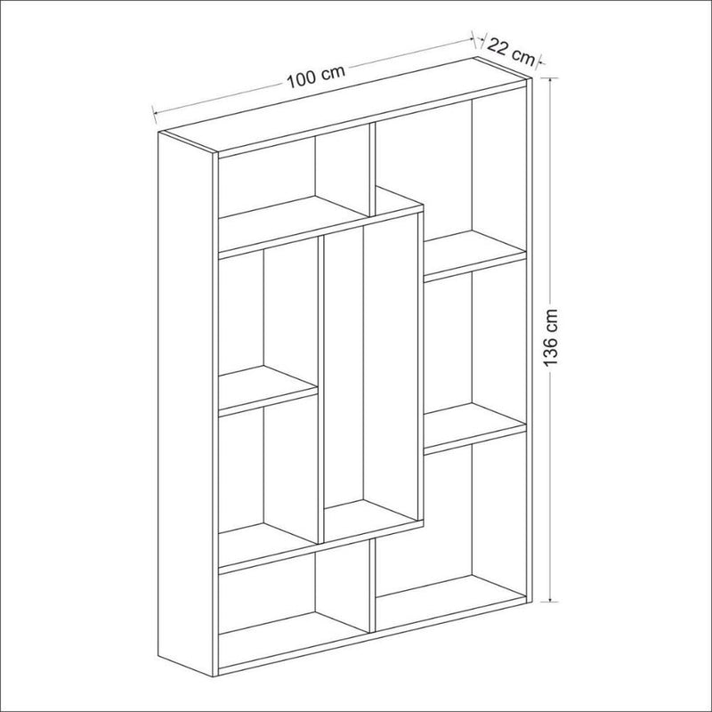 Libreria 100x136h cm Liam bianca dettaglio geometrico noce 