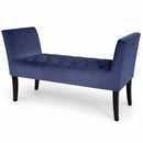 Panca Fondoletto Ingresso 111x40x60 cm con Piedi in Legno e Rivestimento Velluto Blu     