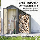 Portalegna da Esterno 150x66x162 cm con Armadietto Porta Attrezzi in Acciaio Zincato Grigio Scuro      