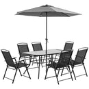 Set Tavolo 6 Sedie Pieghevoli e Ombrellone da Giardino Nero e Grigio