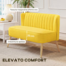 Divano 2 Posti 117x56.5x77 cm Senza Braccioli con Gambe in Legno in Tessuto Effetto Lino Giallo      