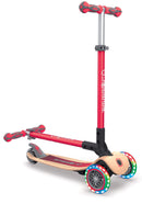 Monopattino 3 Ruote a LED Pieghevole 3 Altezze Max 50 Kg Globber Primo Foldable Wood Rosso