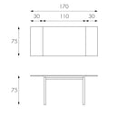 Tavolo Allungabile 110/170x75x75 cm in Metallo con Top in Vetro Bianco