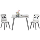 Set Tavolino e 2 Sedie per Bambini Panda in MDF e Legno di Pino Grigio   