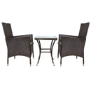 Set Tavolino e 2 Sedie da Giardino Set Bistrò in Rattan Vimini e Vetro Marrone 