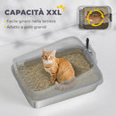 Lettiera per Gatti XXL 69,8x50,3x29,8 cm con Paletta Lati Alti Antiperdita Antiodore Fino a 12 kg in Acciaio Inox Grigio      