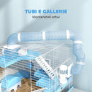 Gabbia per Criceti a 3 Piani 47,5x31,5x29,5H cm con Accessori Azzurro   