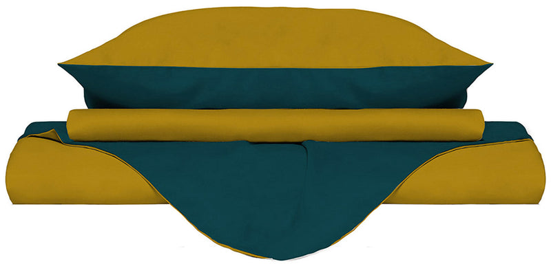 Copripiumino con Sacco e Federe Doubleface Ocra\/Verde Petrolio