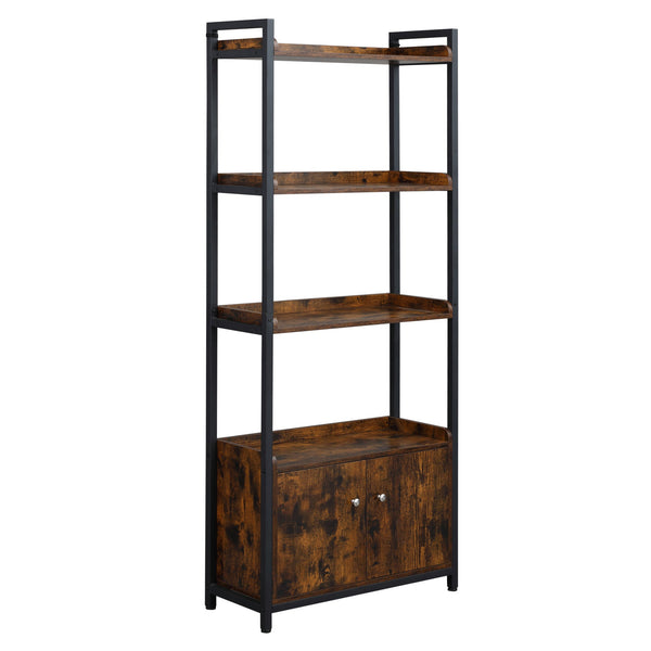 Bücherregal 4 Regale 2 Türen 75 x 30 x 180 cm aus brauner Spanplatte und Metall sconto