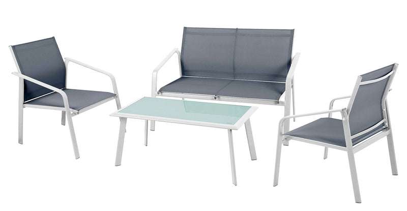 Set da Giardino in Ferro e Textilene Vorghini Bergeggi Bianco e Grigio