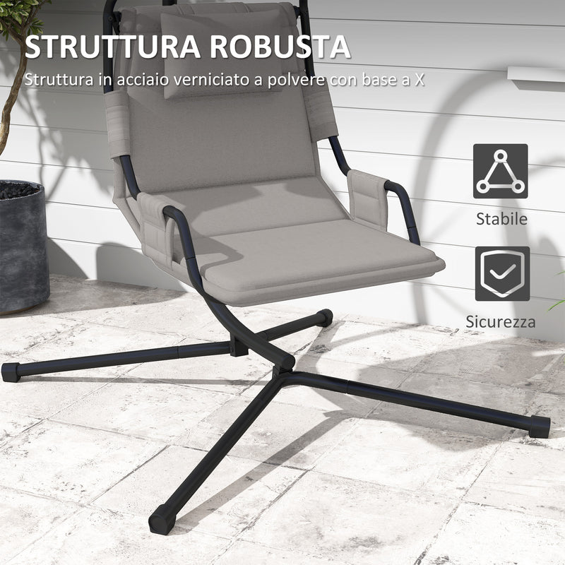 Amaca a Dondolo 118x98x192 cm Imbottita con Cuscino in Acciaio e Poliestere Grigio e Nero  