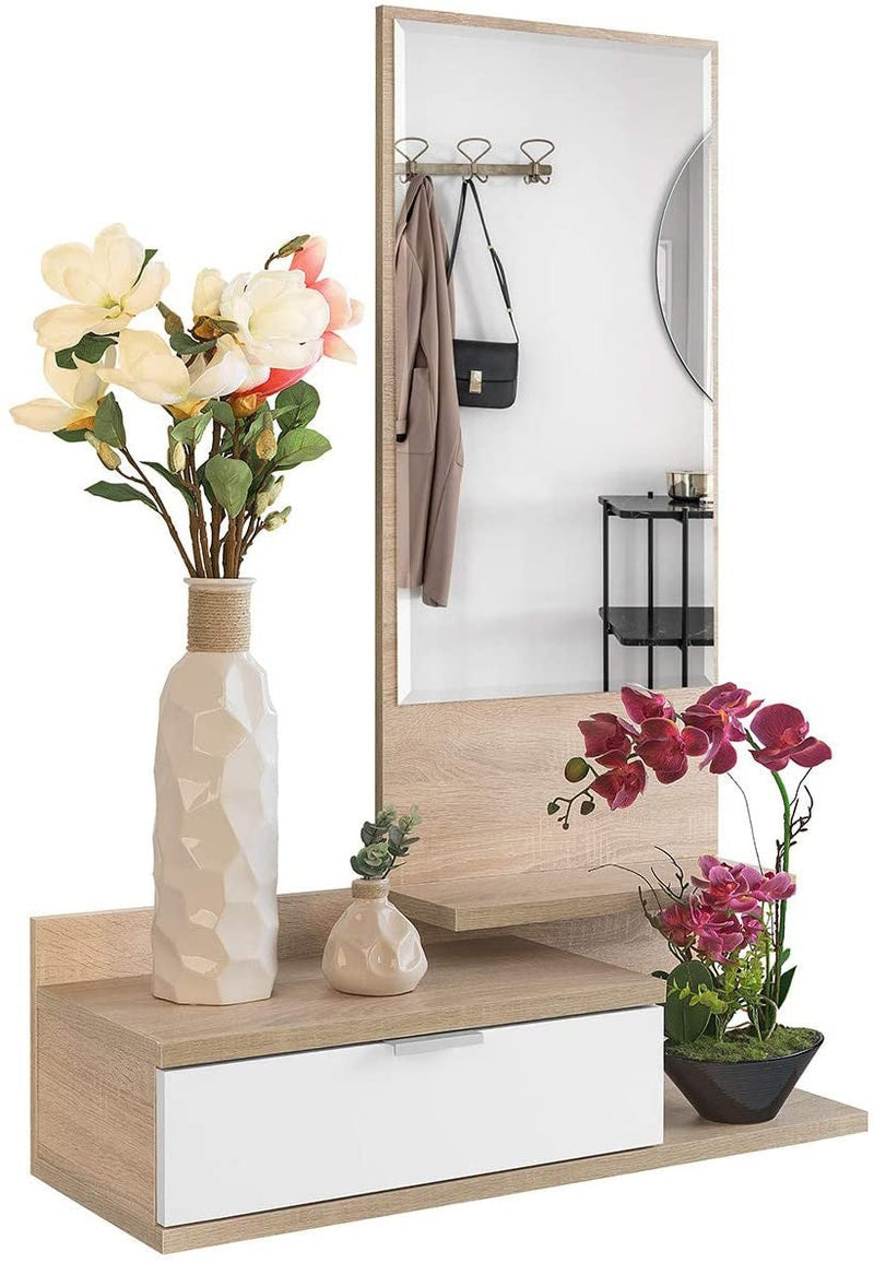 Mobile da Ingresso Dahlia 116x81x29 cm con Cassetto e Specchio in Stile Moderno Rovere