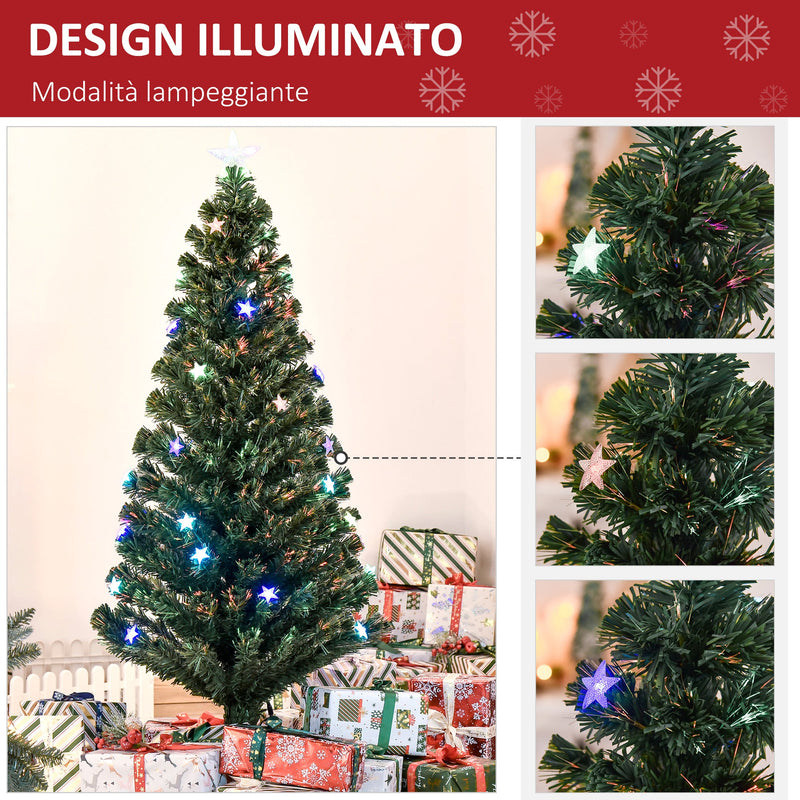 Albero di Natale Artificiale 150 cm 180 Rami 36 Luci LED e Fibre Ottiche Colorate Verde