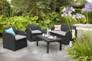 Set da Giardino Divano 2 Poltrone e Tavolino in Resina Keter Carolina Lounge Antracite