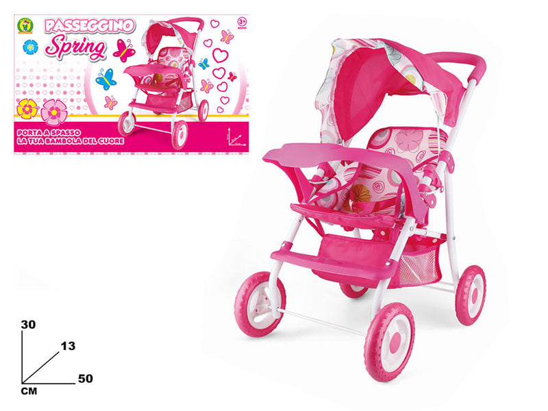 Passeggino per Bambole Richiudibile in Metallo 54x26x50cm Spring Rosa      