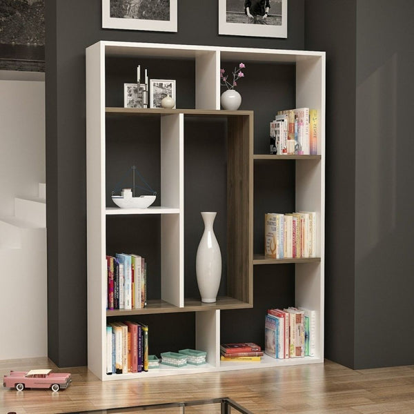 Libreria 100x136h cm Liam bianca dettaglio geometrico noce acquista