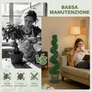 Set 2 Piante Finte di Bosso a Spirale 120 cm con Vaso Incluso in PE e Metallo Verde      