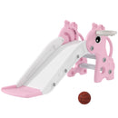 Scivolo per Bambini 1-3 Anni 106x51,5x52 cm con Scaletta Canestro da Basket e Pallone Design Giraffa in PP e PE Rosa      