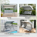 Dondolo da Giardino 3 Posti 172x110x156 cm con Tettuccio Regolabile e Cuscini in Acciaio e Poliestere Grigio Chiaro      