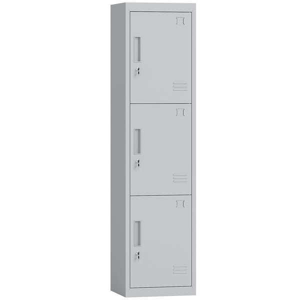 Armadio per Ufficio 45x38x180 cm a 3 Porte Indipendenti con Serratura e 2 Chiavi in Acciaio Grigio Chiaro prezzo