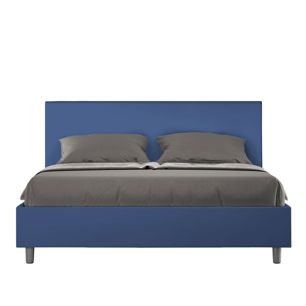 sconto Letto Matrimoniale Senza Testata Imbottito in Similpelle Adele Blu Varie Misure
