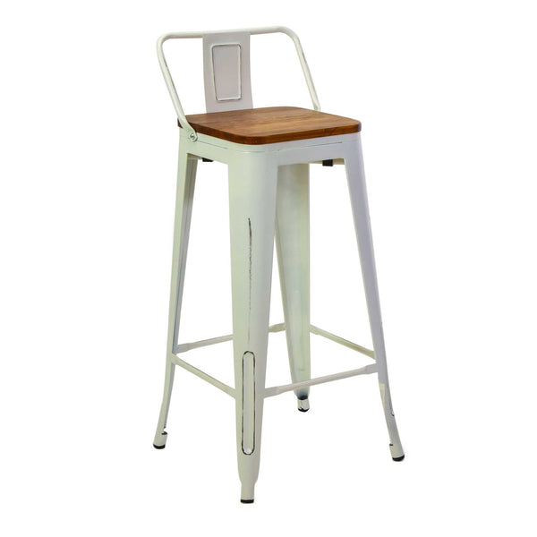 Sgabello con Schienale New Bristol 42x42xh77/94 cm in Ferro Bianco Antico con seduta in Legno prezzo