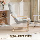 Poltrona a Dondolo Moderna 67x83x105 cm con Braccioli in Legno e Cuscini Spessi in Velluto Crema      