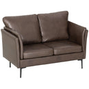 Divano 2 Posti Design Minimal 137x72x88 cm con Imbottitura Spessa in Poliestere Effetto Pelle Marrone Scuro  