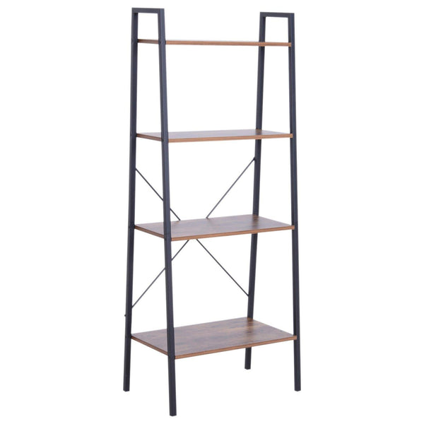 sconto Leiter-Bücherregal im Industriestil mit 4 Regalen aus schwarzem Stahl, 60 x 35 x 145 cm