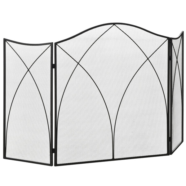 Parascintille con Antine 126x2x76 cm Pieghevole a 3 Pannelli in Metallo Nero sconto